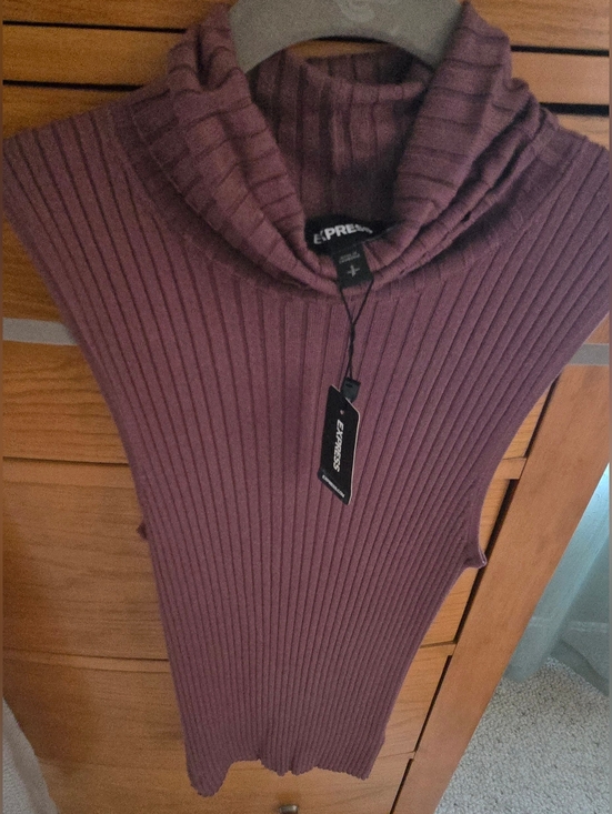 Express Tops - NWT Express Ribbed Sleeveless Turtleneck Top - Deep Mauve, Women's S